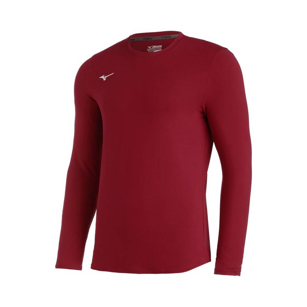 Mens Mizuno Comp Diamond Long Sleeve Crew Baseball Shirt Burgundy Philippines (TZIUXW369)